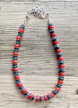 Load image into Gallery viewer, Americana Necklace, Red Howlite Single Strand Statement Jewelry, lipstick periwinkle navy blue Chunky bib bridesmaid jewelry necklace beaded