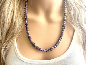 Purple Jasper Statement Necklace, Single Strand Jewelry, purple silver necklace thin gemstone cobblestone donut