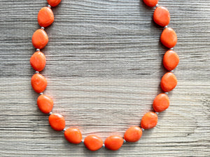 Long Bright Orange Statement Necklace, Chunky Beaded Necklace, orange Jewelry, long necklace, bead Necklace, earrings neon geometric jewelry