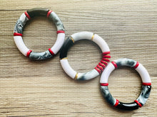 Load image into Gallery viewer, Cabana Weekend Statement bracelet, chunky bold bamboo bracelet, red shell colorful beaded jewelry, chunky geometric white gray gold black