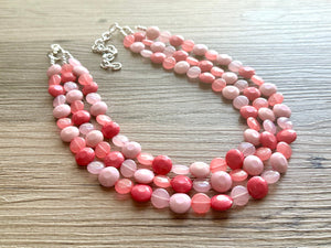 Pink Candy Bar Statement Necklace, chunky bib beaded jewelry, blush pink color block necklace, beaded acrylic jewelry hot pink magenta