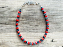 Load image into Gallery viewer, Americana Necklace, Red Howlite Single Strand Statement Jewelry, lipstick periwinkle navy blue Chunky bib bridesmaid jewelry necklace beaded