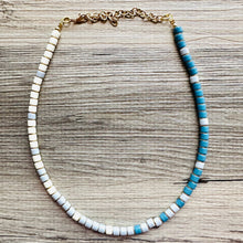 Load image into Gallery viewer, 18K Gold Block Layering Cream &amp; Blue Beaded 1 Strand Necklace, Colorful Jewelry, Chunky statement necklace, jelly bean necklace confetti