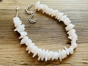 White Spikey Chunky Statement Necklace single Strand Beaded jewelry, bridesmaid bib wedding, white bubble necklace resin