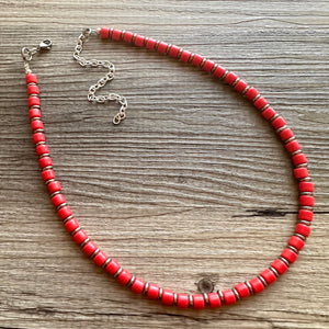 Americana Red Block Layering Gunmetal Silver Ombré Beaded 1 Strand Necklace, Colorful Jewelry, statement jelly bean necklace confetti