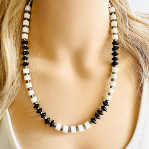 Black & White Necklace OOAK multi strand jewelry, bib beaded chunky statement necklace, black necklace, bridesmaid necklace silver