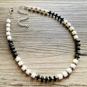 Black & White Necklace OOAK multi strand jewelry, bib beaded chunky statement necklace, black necklace, bridesmaid necklace silver