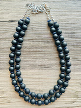 Load image into Gallery viewer, Black Wood Necklace, double strand jewelry, ball beaded chunky statement necklace, black necklace, drop black resin earrings tie dye glass