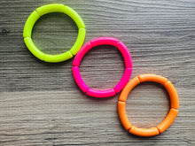 Load image into Gallery viewer, Happy Day Rainbow Stretch Bracelets, Elbow Bead Bracelets, hot pink orange neon yellow green purple jewelry, stretch stacking bracelets