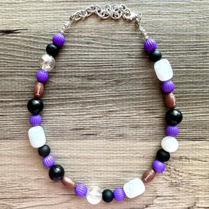 Purple Single Strand Necklace white black Jewelry, Chunky statement purple college football game mom team colors gemstone basketball spirit