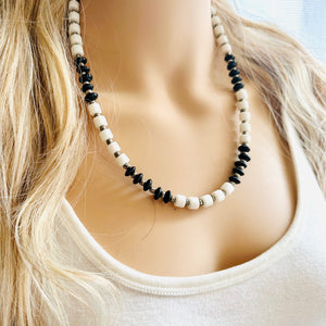 Black & White Necklace OOAK multi strand jewelry, bib beaded chunky statement necklace, black necklace, bridesmaid necklace silver