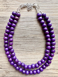 2 Strand Wood Beaded Necklace, eggplant Jewelry Chunky statement necklace, purple big beaded necklace jewelry, natural smooth wood