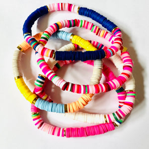 Cabana Candy Statement bracelet, chunky bold bamboo bracelet, gold colorful beaded jewelry, chunky geometric blue pink yellow white cream