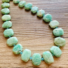 Load image into Gallery viewer, Prehnite GemStone Chunky Statement Necklace, green agate gemstone necklace, gem jewelry beaded necklace, turquoise jewelry pendant long