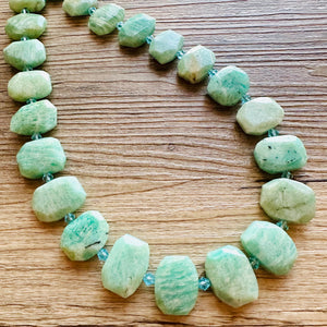 Prehnite GemStone Chunky Statement Necklace, green agate gemstone necklace, gem jewelry beaded necklace, turquoise jewelry pendant long