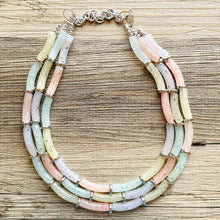 Load image into Gallery viewer, Summer Lemonade Chunky Statement Necklace, pink purple blue beaded jewelry, Multi Strand Bib clear Resin Beaded necklace yellow tube