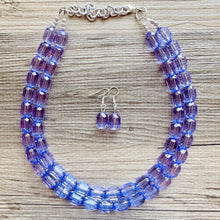 Load image into Gallery viewer, Purple Lavender Chunky Statement Necklace, Big beaded jewelry, Double Strand Statement Necklace, Bib necklace, transparentbridesmaid wedding