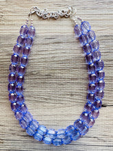 Load image into Gallery viewer, Purple Lavender Chunky Statement Necklace, Big beaded jewelry, Double Strand Statement Necklace, Bib necklace, transparentbridesmaid wedding