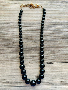 Black Graduated Necklace, single strand jewelry, round beaded chunky statement necklace, black Pearl jewelry, formal drop long