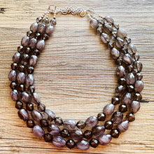Load image into Gallery viewer, Deep Gray Chunky Statement Necklace, Big beaded jewelry, Gray 3 Strand Statement Necklace, Bib necklace winter resin cream gunmetal