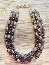 Load image into Gallery viewer, Deep Gray Chunky Statement Necklace, Big beaded jewelry, Gray 3 Strand Statement Necklace, Bib necklace winter resin cream gunmetal