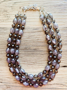 Deep Gray Chunky Statement Necklace, Big beaded jewelry, Gray 3 Strand Statement Necklace, Bib necklace winter resin cream gunmetal