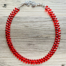 Load image into Gallery viewer, Pomegranate Seed Beaded statement necklace, extra chunky geometric bead red jewelry, glass long necklace jewelry, red jewelry set flutter