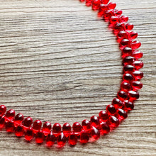 Load image into Gallery viewer, Pomegranate Seed Beaded statement necklace, extra chunky geometric bead red jewelry, glass long necklace jewelry, red jewelry set flutter