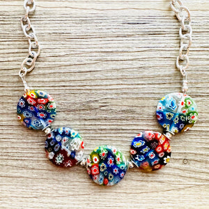 Rainbow Glass Multi Color Chunky Statement choker Necklace rainbow single strand, multi color jewelry, rainbow jewelry single strand jewelry