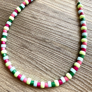 Fruit Stripe Gum Layering Rainbow Ombré Beaded 1 Strand Necklace, Colorful Jewelry, statement jelly bean necklace confetti