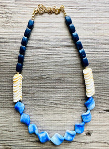 Dark Blue Statement Necklace Jewelry Set, Chunky Jewelry Big Beaded Single Strand Necklace, blue Necklace, navy blue Jewelry Set