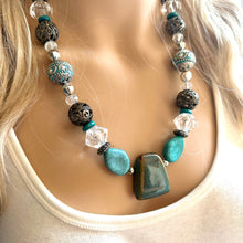 Load image into Gallery viewer, Natural Clay Beaded 1 strand Statement Necklace, Chunky Bib Single Jewelry stone jewelry, gemstone layering blue navy