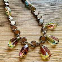 Load image into Gallery viewer, Rainbow Jewel Statement Necklace, Chunky 1 Strand Jewelry, silver necklace, gray bib beaded necklace thick collar bead metal layering