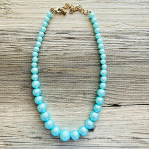 Turquoise Graduated Necklace, 1 strand jewelry, round beaded chunky statement necklace, blue necklace, light blue jewelry, formal drop long