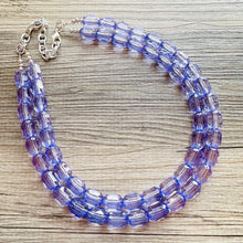 Load image into Gallery viewer, Purple Lavender Chunky Statement Necklace, Big beaded jewelry, Double Strand Statement Necklace, Bib necklace, transparentbridesmaid wedding