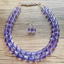 Load image into Gallery viewer, Purple Lavender Chunky Statement Necklace, Big beaded jewelry, Double Strand Statement Necklace, Bib necklace, transparentbridesmaid wedding