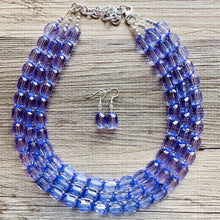 Load image into Gallery viewer, Purple Lavender Chunky Statement Necklace, Big beaded jewelry, 3 Strand Statement Necklace, Bib necklace, transparent wedding