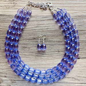 Purple Lavender Chunky Statement Necklace, Big beaded jewelry, 3 Strand Statement Necklace, Bib necklace, transparent wedding