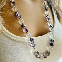 Load image into Gallery viewer, Clear &amp; Gray Jewel Statement Necklace, Chunky 1 Strand Jewelry, silver necklace, purple long bib beaded necklace thick collar bead metal