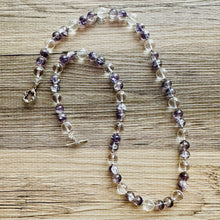 Load image into Gallery viewer, Clear &amp; Gray Jewel Statement Necklace, Chunky 1 Strand Jewelry, silver necklace, purple long bib beaded necklace thick collar bead metal