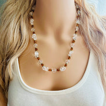 Load image into Gallery viewer, Clear &amp; brown Jewel Statement Necklace, Chunky 1 Strand Jewelry, silver necklace, gunmetal bib beaded necklace thick collar bead layering