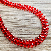 Load image into Gallery viewer, Pomegranate Seed Beaded statement necklace, extra chunky geometric bead red jewelry, glass long necklace jewelry, red jewelry set flutter