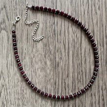 Load image into Gallery viewer, Garnet &amp; Silver Necklace, Maroon Jewelry, dark red statement Pieces, Jade gemstone Beads, single strand layering necklace marsala