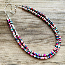 Load image into Gallery viewer, West Coast Rainbow Heishi Beaded Necklace, Colorful Jewelry, 2 strand Chunky statement necklace, beaded necklace, color block necklace