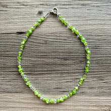 Load image into Gallery viewer, Green Sparkle Jewel Statement Necklace, Chunky 1 Strand Jewelry, silver necklace, layering long bib beaded necklace thin collar bead lime