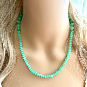 Green Sparkle Jewel Statement Necklace, Chunky 1 Strand Jewelry, silver necklace, layering long bib beaded necklace thin collar bead lime