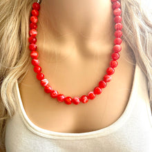 Load image into Gallery viewer, Bright Red Single Strand Big Beaded Statement Necklace, red beaded necklace, red bridesmaid necklace jewelry, red drop earrings