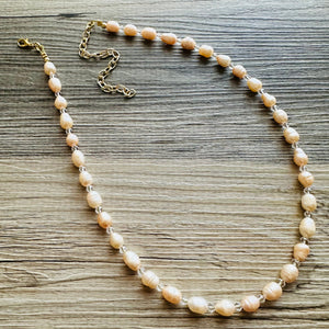 Freshwater Pearl & Crystal Jewelry necklace, bridesmaid jewelry, coral wedding, lavender cream peach necklace gold single strand