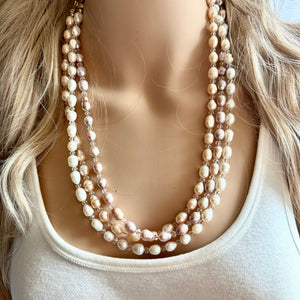 Freshwater Pearl & Crystal Jewelry necklace, bridesmaid jewelry, coral wedding, lavender cream peach necklace gold single strand
