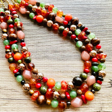 Load image into Gallery viewer, East Coast in Fall chunky necklace, Warm Neutral beaded jewelry, resin beaded Ombré necklace red yellow orange brown olive gold RoseGold